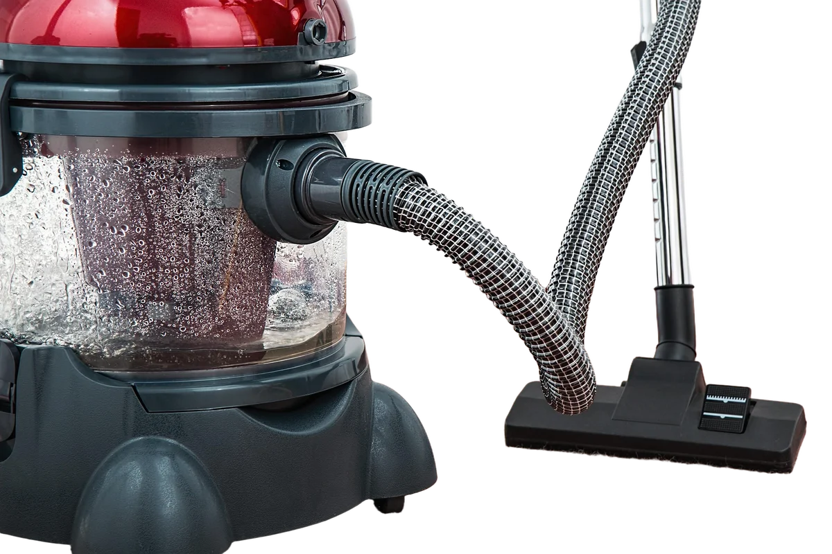 Vacuum cleaner with the background removed for a WooCommerce store listing — hose and nozzle cut out cleanly