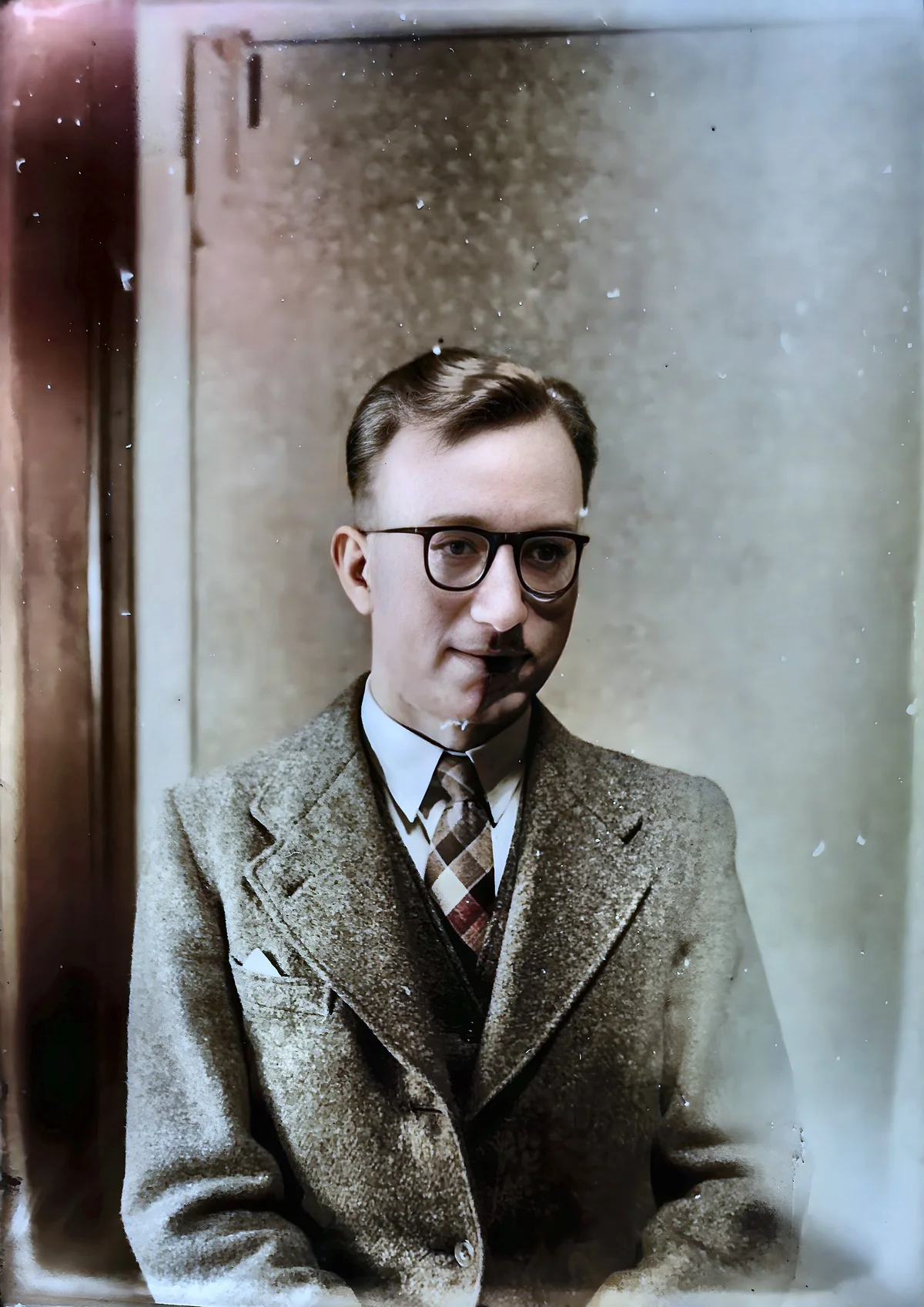 Same photo after AI restoration with EnhanceCraft — colors revived, damage repaired, faces sharp